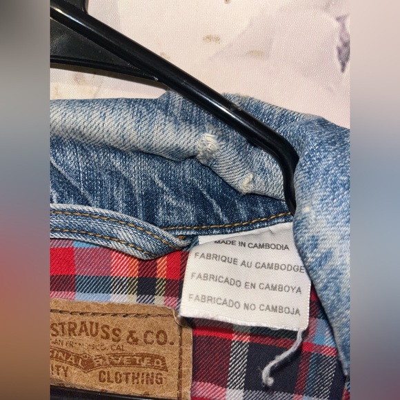 Vintage Levi’s 80s/90s Flannel Plaid Lined Denim Trucker Jacket Size Large - Picture 7 of 8